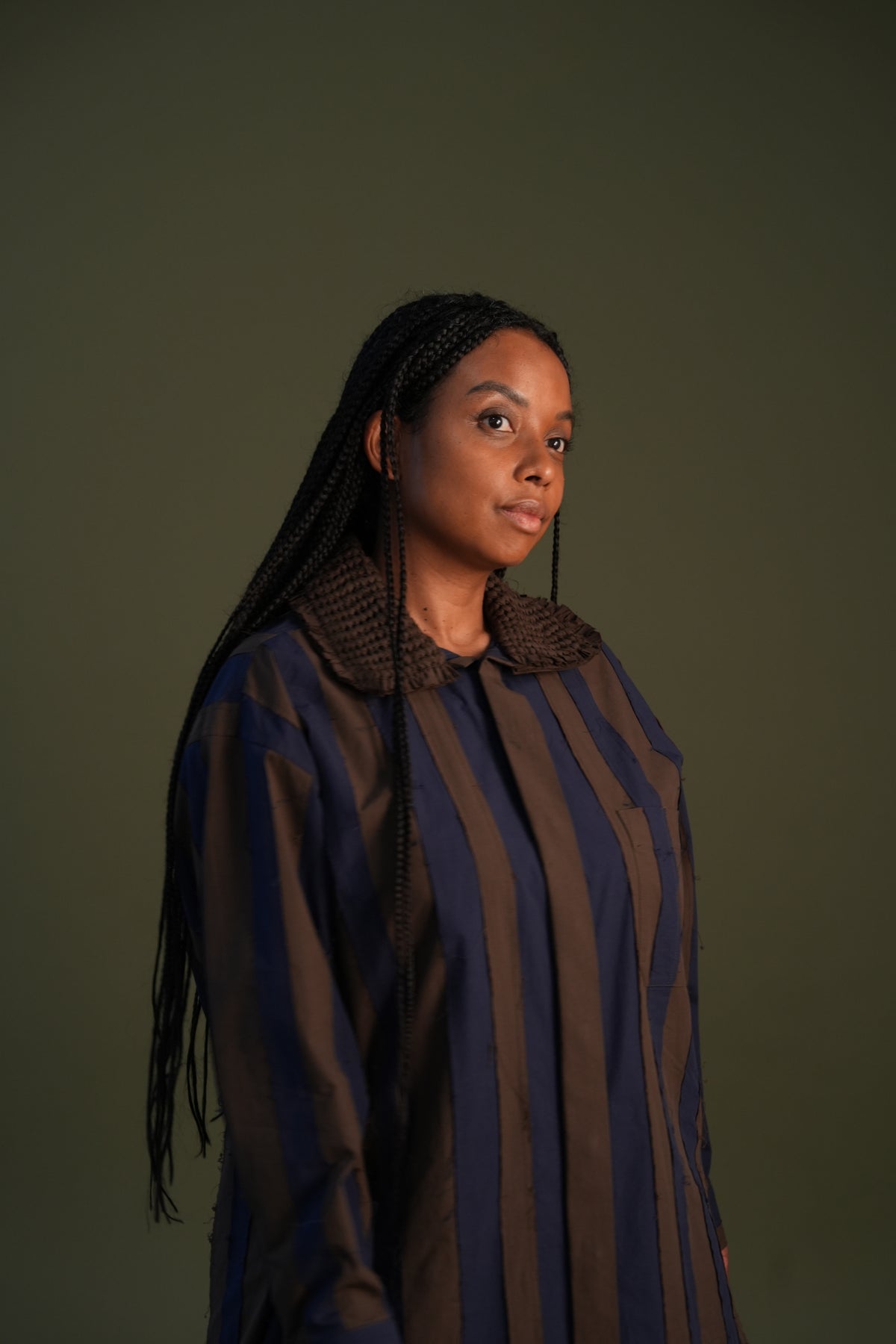 ava top - brown & blue organic cotton