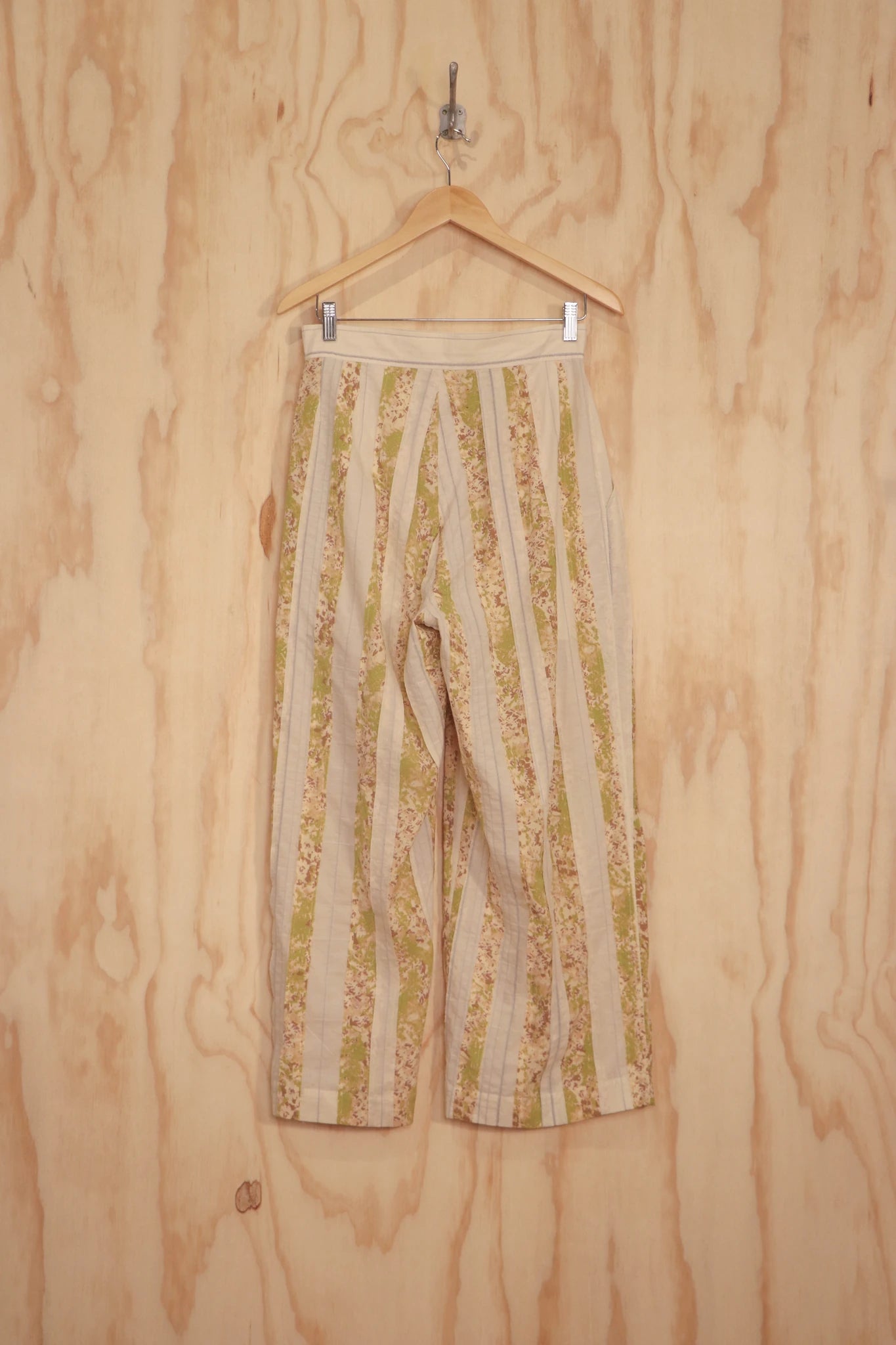 Back view showing pieced panels and elasticated drawcord waist