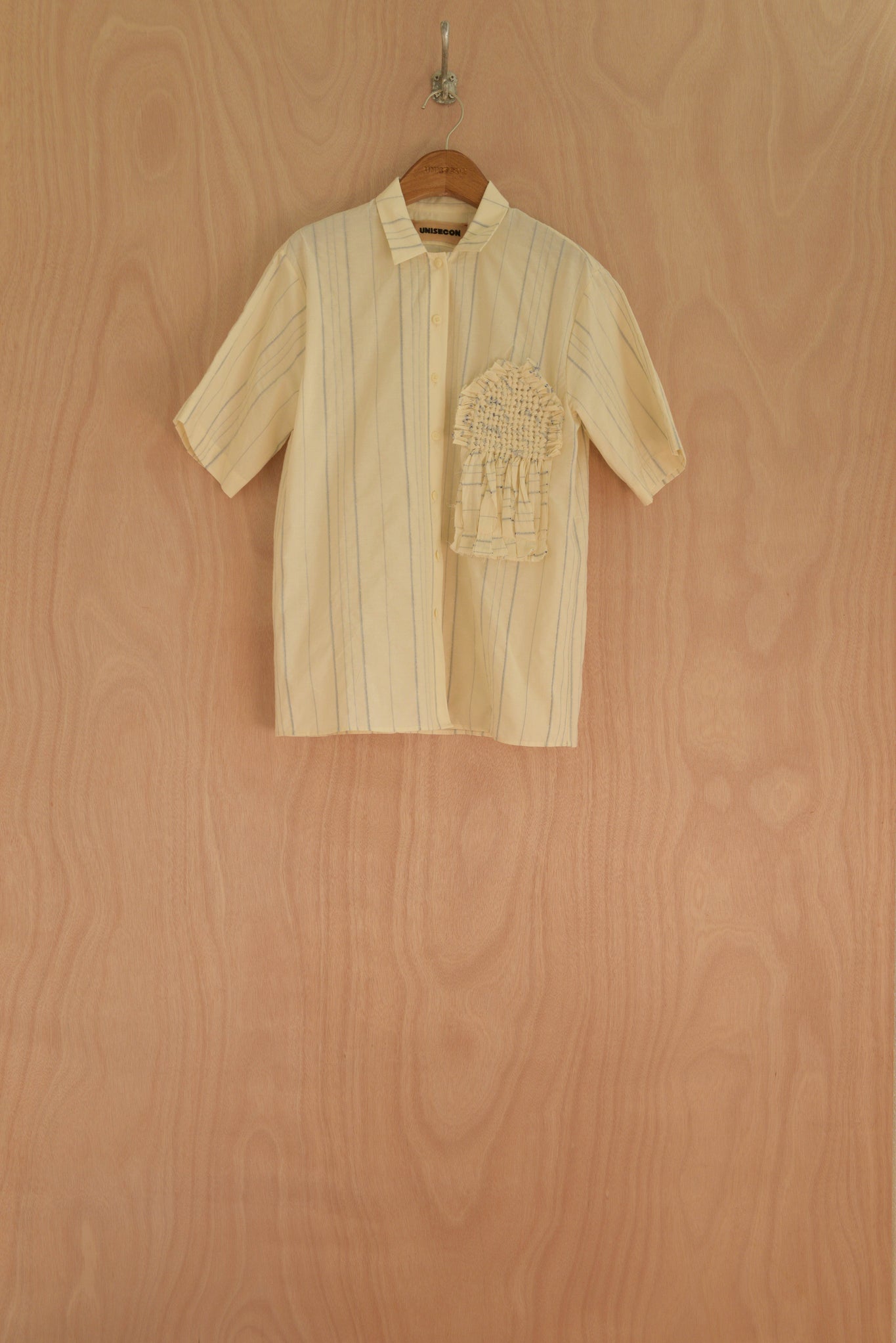 Front view of June short-sleeve top in cream organic cotton