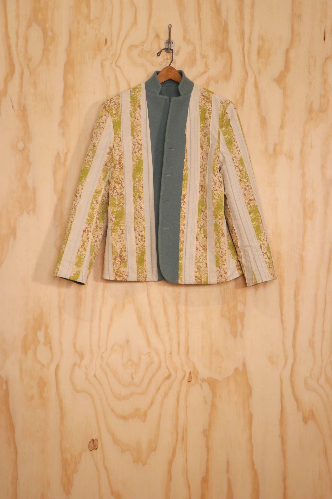 Front view of Patcha Jacket reversed to ivory organic-cotton jacquard