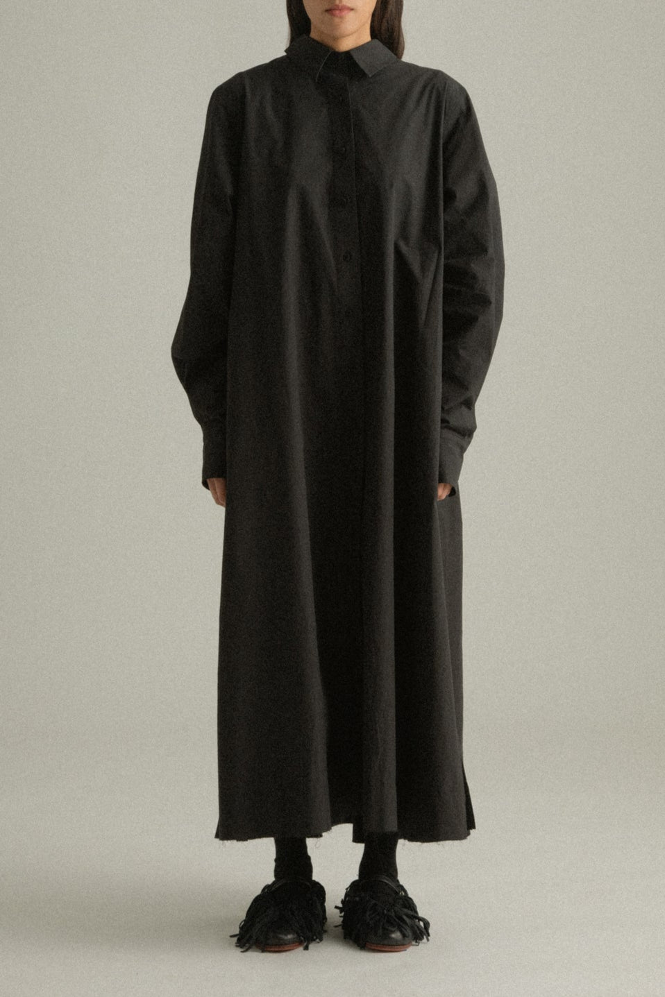 Cropped front view of Sylvie Coat, showcasing the banded collar and button-front detail.