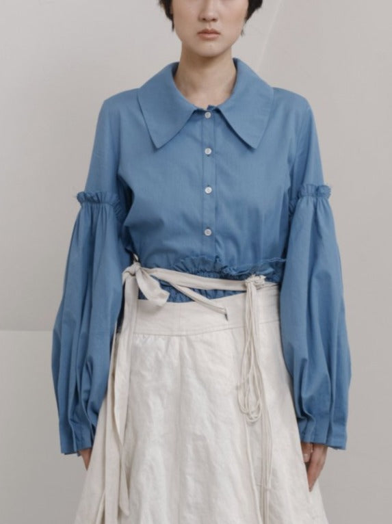 UNISECON AW21 Blue Pleated Sleeve Shirt