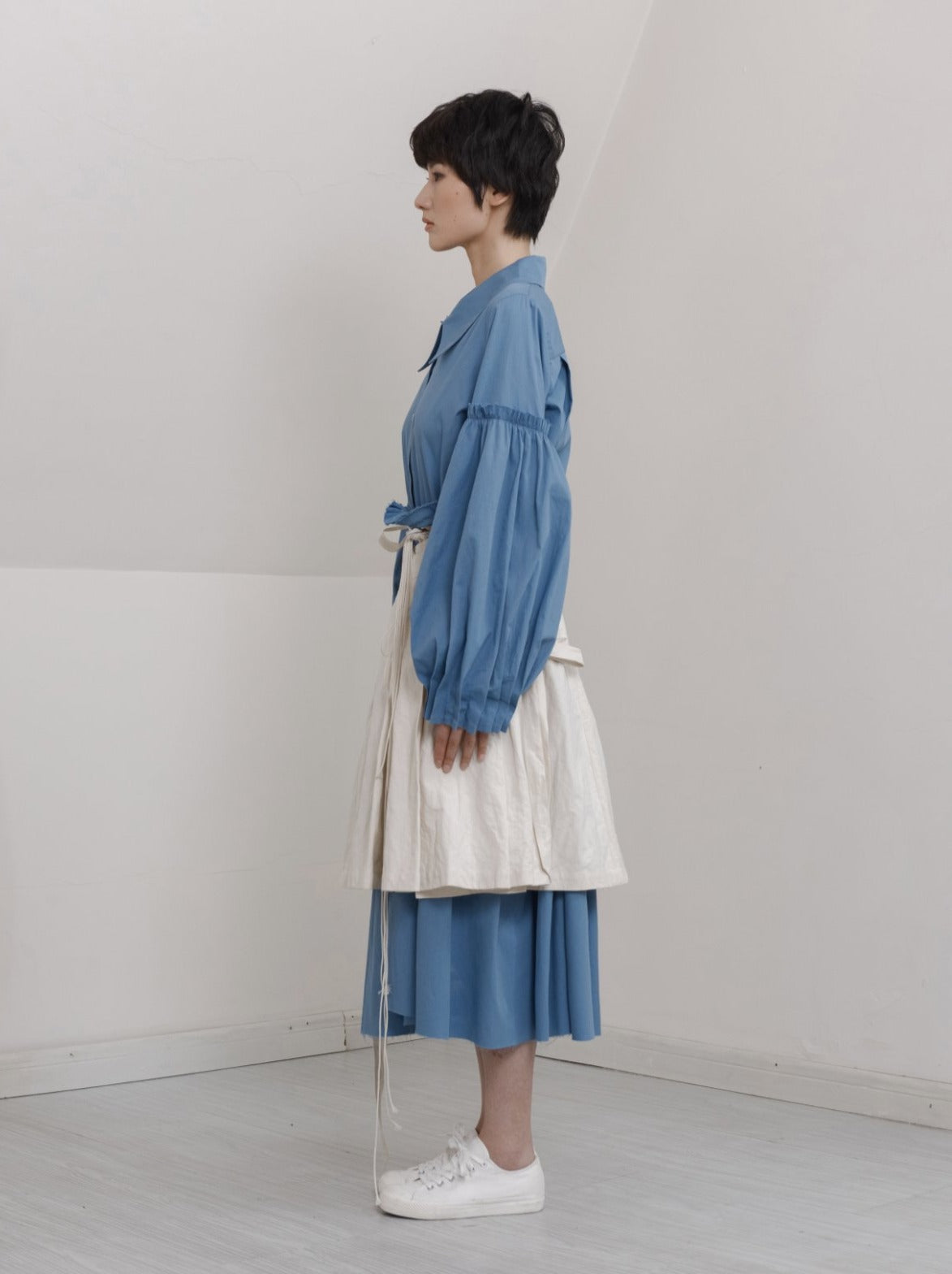 UNISECON AW21 Blue Pleated Sleeve Shirt