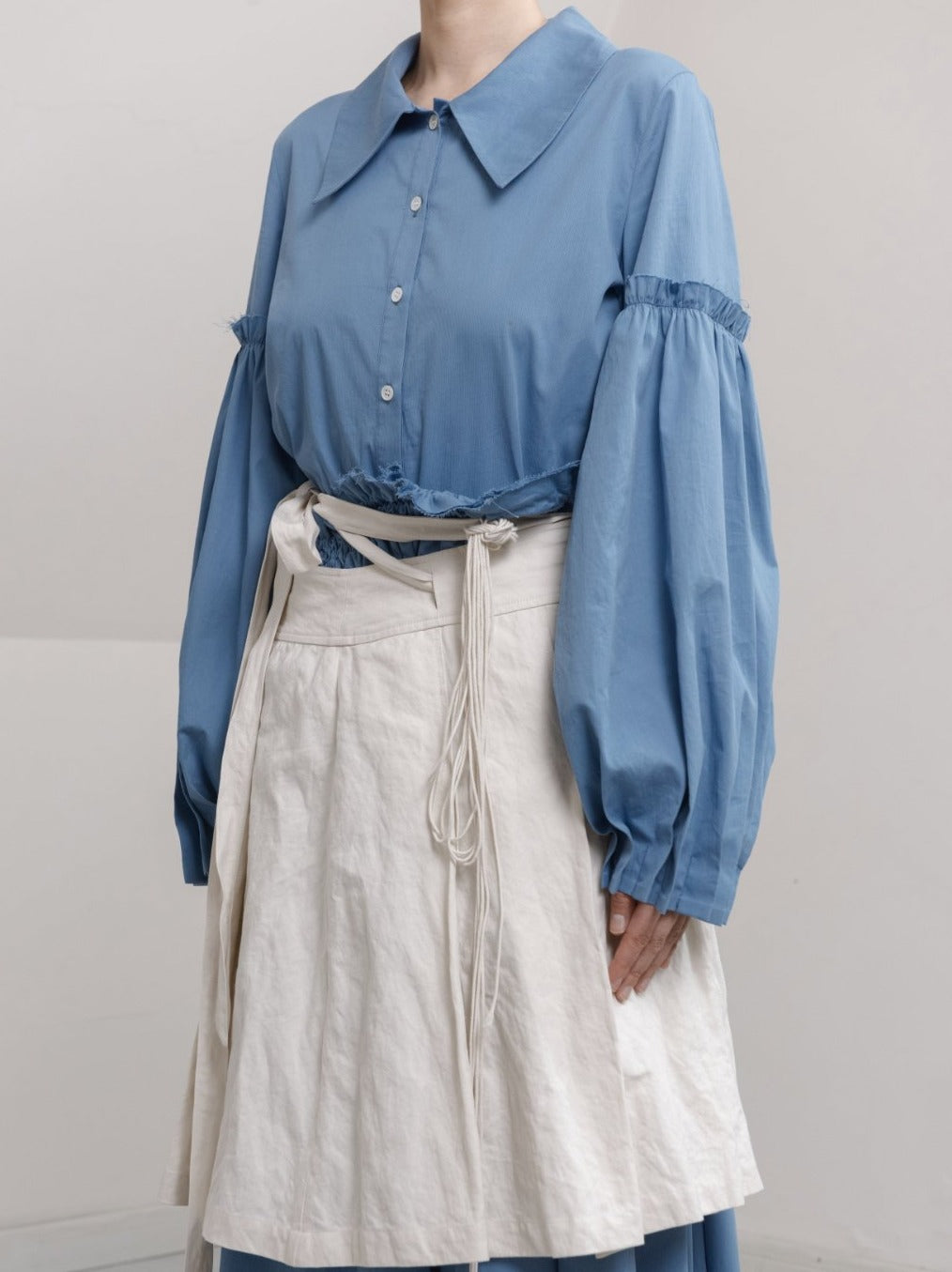 UNISECON AW21 Blue Pleated Sleeve Shirt